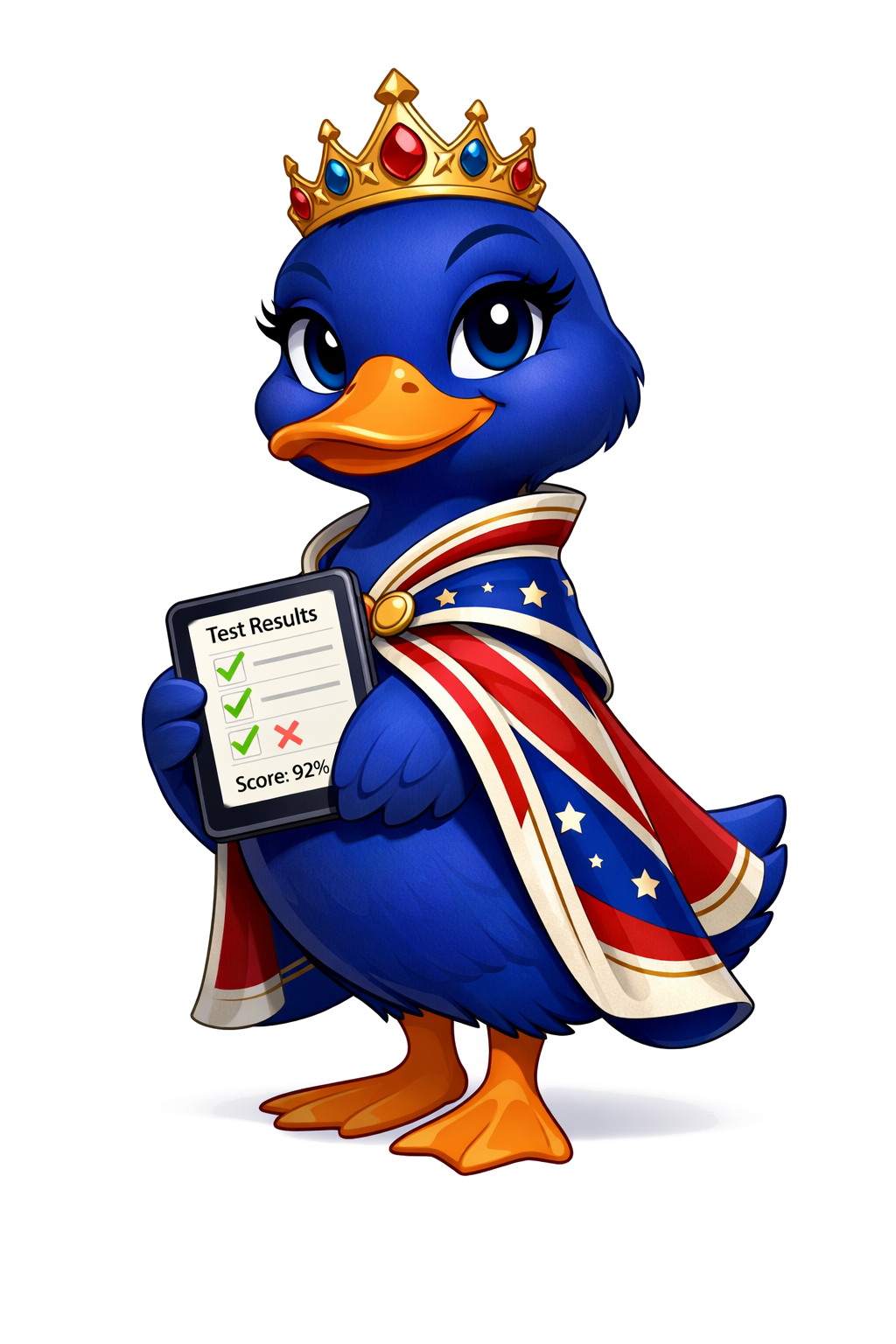 Маскот TestMyEnglish с планшетом результатов